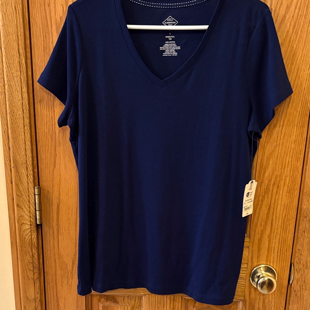 St. John's Bay Navy V-Neck Short Sleeve Tee - Picture 7 of 8